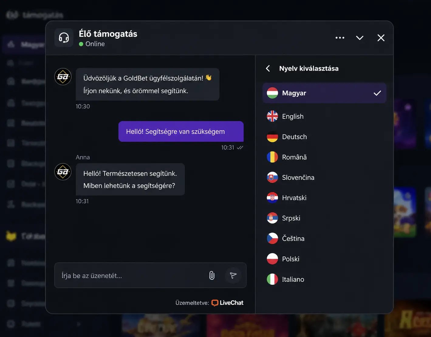 Vox élő chat ügyfélszolgálati felület